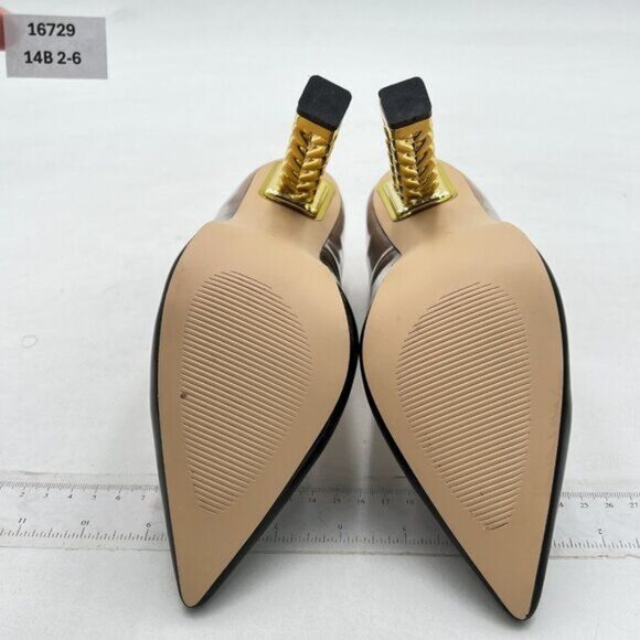 FSJ Nude Gold Metal Chain Chunky High Heel Pointed Toe Slip On Party  Pumps - Picture 7 of 8